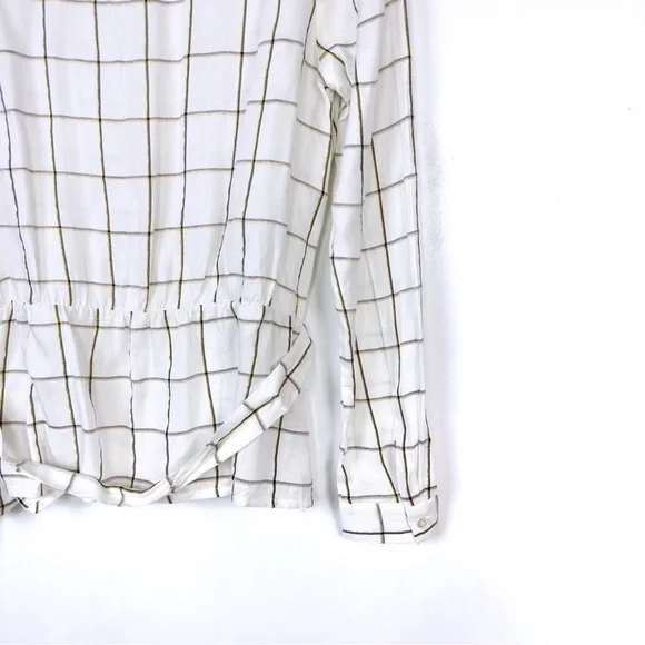 FRNCH Women’s Window Pane Plaid Print Wrap Long Sleeves V- Neck Top White Size M - Picture 7 of 11